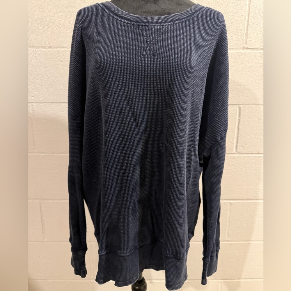 Cabela’s Natural Reflections Peacoat Blue Waffle Knit Sweatshirt Cotton Size XL
